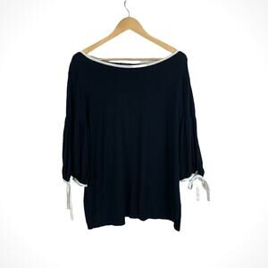 Talbots Womens Black Tie Sleeve Knit Blouse Sz 2X 3/4 Balloon Sleeves Minimalist